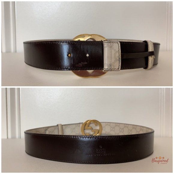Authentic Gucci Cream Guccissima Leather Gold Interlocking G Buckle Belt 85/34 - Picture 7 of 13